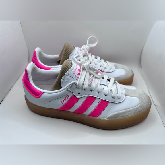 Adidas  Samba Womens Sneakers White Hot Pink Gum Sole - Picture 3 of 16
